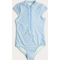 M&S Printed Zip Through Cap Sleeve Swimsuit (6-16 Yrs) Green Mix