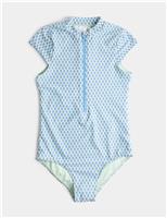 Printed Zip Through Cap Sleeve Swimsuit (6-16 Yrs)
