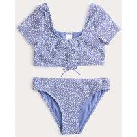 M&S 2 Piece Ditsy Floral Cap Sleeve Bikini (6-16 Yrs) Blue Mix