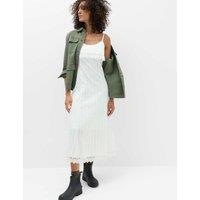 M&S Pure Cotton Jacquard Midi Slip Dress Soft White