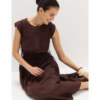 M&S Pure Cotton Midi Waisted Dress Chocolate