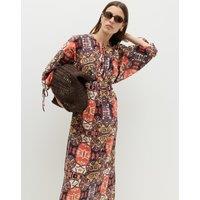 M&S Pure Cotton Printed Midaxi Kaftan Dress Multi