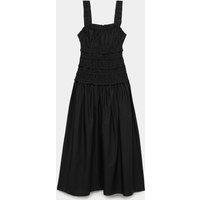M&S Pure Cotton Shirred Midi Waisted Dress Black