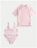 3 Piece Shell Print Bikini and Rash Vest (6-16 Yrs)