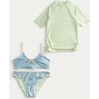 M&S 3 Piece Block Print Bikini and Rash Vest (6-16 Yrs) Lime Mix