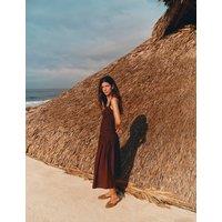 M&S Pure Cotton Shirred Midi Waisted Dress Chocolate