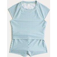 M&S 2 Piece Block Print Swim Set (6-16 Yrs) Green Mix