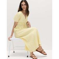 M&S Lyocell Blend V-Neck Midi Waisted Dress Yellow