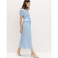 M&S Lyocell Blend V-Neck Midi Waisted Dress Light Wedgewood