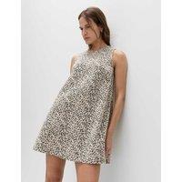 M&S Denim Animal Print Mini Swing Dress Black Mix