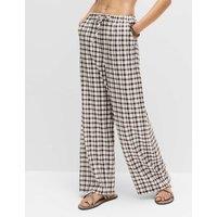 M&S Linen Rich Gingham Wide Leg Trousers Brown Mix