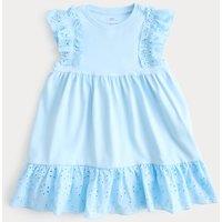 M&S Cotton Rich Broderie Dress (2-8 Yrs) Powder Blue