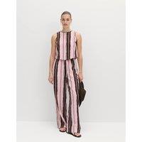 M&S Linen Rich Striped Wide Leg Trousers Pink Mix