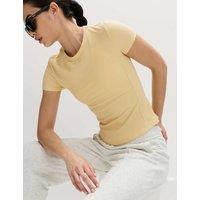 Goodmove Modal Rich Rib Round Neck Fitted T-Shirt Straw