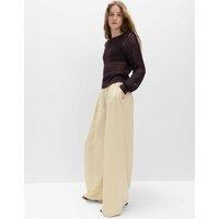 M&S Pleated Tie Side Wide Leg Trousers Biscuit