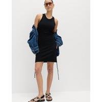 M&S Cotton Rich Ribbed Bra Insert Mini Bodycon Dress Black