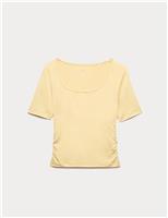 Go Balance Scoop Neck Ruched Fitted Top