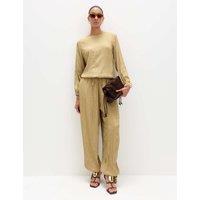 M&S Tie Hem Crinkle Drawstring Balloon Trousers Khaki
