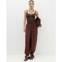 M&S Tie Hem Drawstring Balloon Trousers Brown