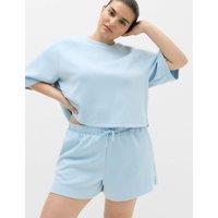 Goodmove Modal Blend Sand Wash Oversized Crop Sweatshirt Powder Blue