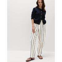 M&S Seersucker Striped Barrel Leg Trousers White Mix