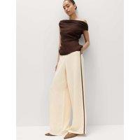 M&S Side Stripe Wide Leg Trousers with Linen Ecru Mix