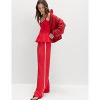 M&S Side Stripe Wide Leg Trousers with Linen Red Mix