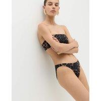M&S Printed High Leg Bikini Bottoms Brown Mix