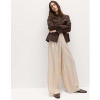 M&S Striped Wide Leg Trousers with Linen Peach Mix