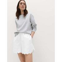 M&S Pure Cotton Scallop Hem Shorts White