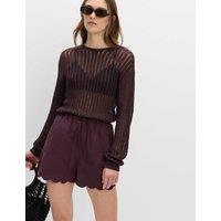 M&S Pure Cotton Scallop Hem Shorts Dark Aubergine