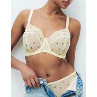 M&S Printed Mesh Wired Extra Support Bra (F+) Pale Straw