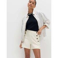 M&S Lyocell Rich Button Detail Shorts Ecru