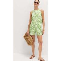 M&S Linen Rich Palm Print Shorts Green Mix