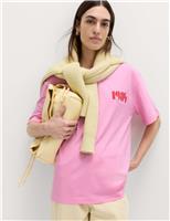 Pure Cotton Graphic Crew Neck Oversized T-Shirt