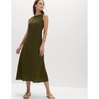 M&S Round Neck Fringed Midi Column Dress Khaki