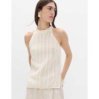 M&S Cotton Rich Crochet Style Knitted Vest Ivory