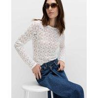 M&S Cotton Rich Lace Textured Top Soft White