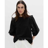 M&S Cotton Rich Ruffle Sleeve Top Black