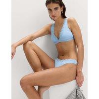 M&S Broderie Trim Sculpt Padded Plunge Bikini Top Bluebell