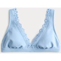 M&S Broderie Trim Sculpt Padded Plunge Bikini Top Bluebell