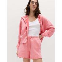 M&S Pure Cotton Garment Dye Zip Up Hoodie Blossom