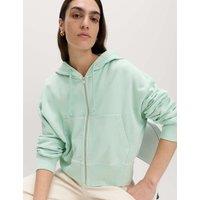M&S Pure Cotton Garment Dye Zip Up Hoodie Soft Green
