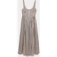 M&S Linen Rich Printed Scoop Neck Corset Dress Brown Mix