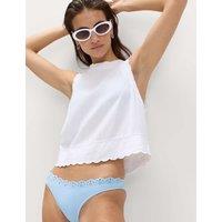 M&S Sculpt Broderie Trim High Leg Bikini Bottoms Bluebell