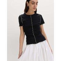 M&S Pure Cotton Contrast Seam T-Shirt Black Mix