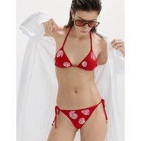 M&S Embroidered Tie Side Bikini Bottoms Red Mix