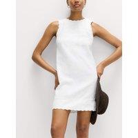 M&S Linen Rich Scallop Mini Shift Dress White