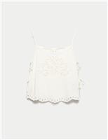 M&S Broderie Tie Side Cami Top with Linen Ivory