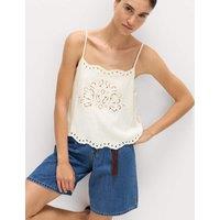 M&S Broderie Tie Side Cami Top with Linen Ivory